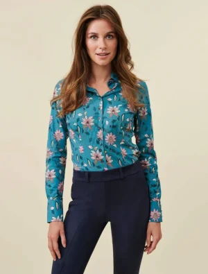 Shop Cavallaro Napoli Marietta Blouse Lt Petrol Blue / Pin