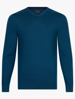 Store Cavallaro Napoli Merino V-Neck Trui Petrol